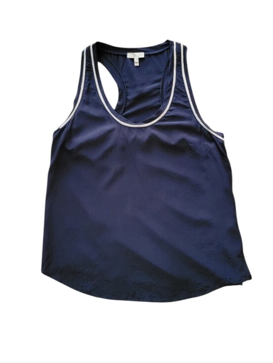 Joie Tops - Joie Navy 100% Silk Racerback Blouse with White Trim